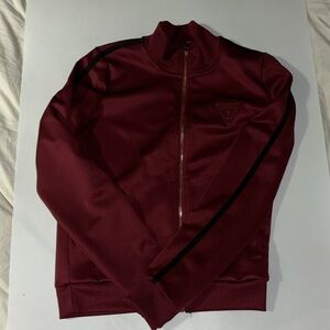 Guess Women's Zip Up Quinn Track Jacket Burgundy W/ Black Stripe